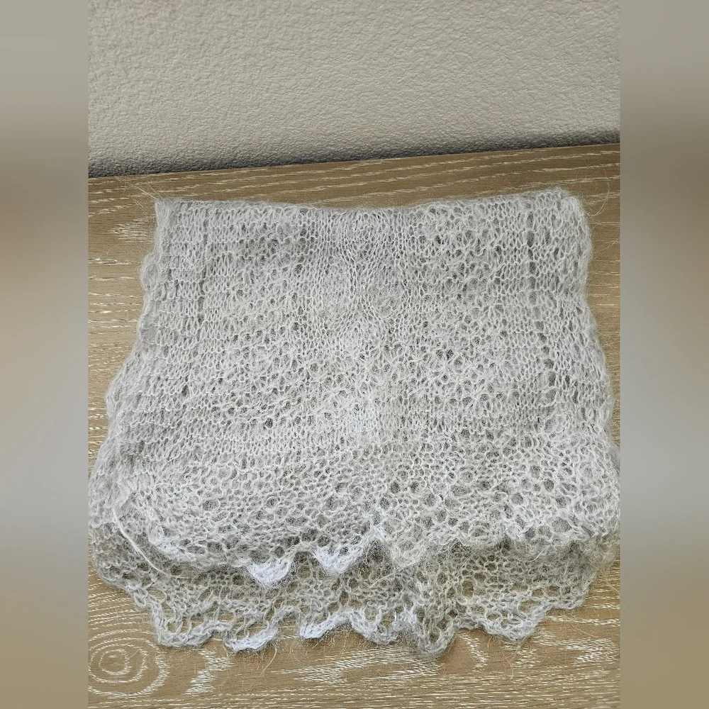 Vintage Orenburg Russian Lace Scarf - White Goat Down Pautinka Gossamer Stole